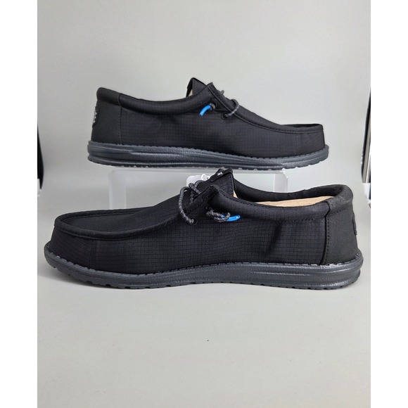 Hey Dude Wally NASCAR Shoes Mens Size 12 Black Ripstop Slip On Loafers NWT